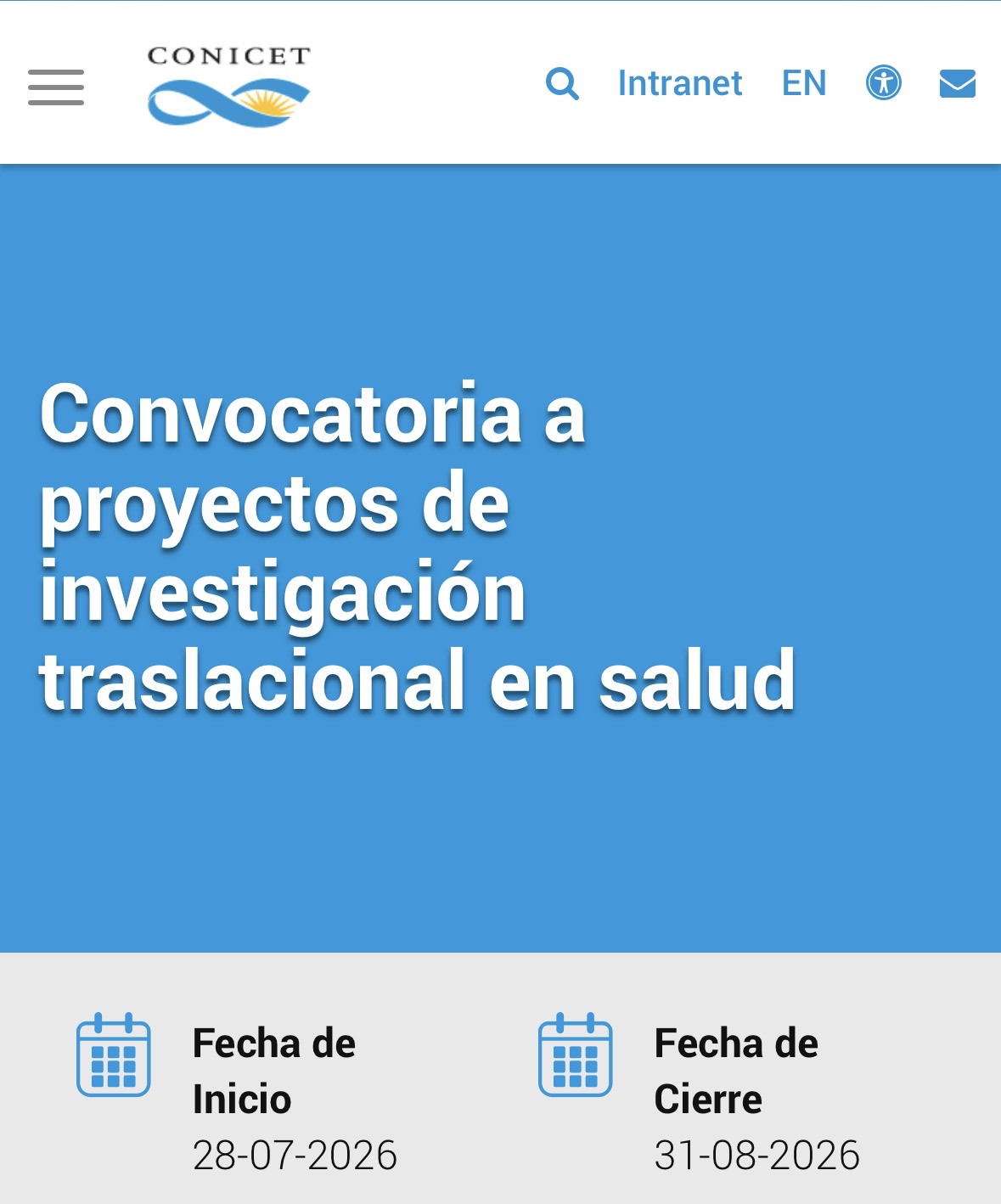 Convocatoria CONICET 2026-2028: Proyectos de Investigación Traslacional en Salud